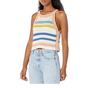 BCBGeneration Crochet  Striped High Neck Sleeveless Cropped Knit Top  - L